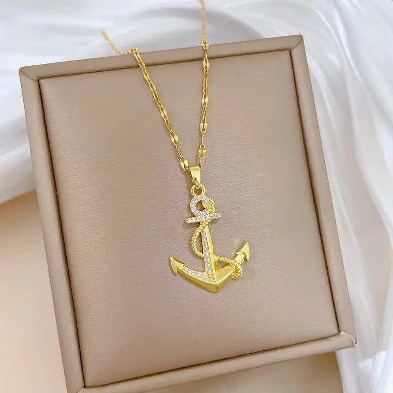 Titanium Steel Anchor Necklace for Women Real Gold Micro-Inlay - Image 4
