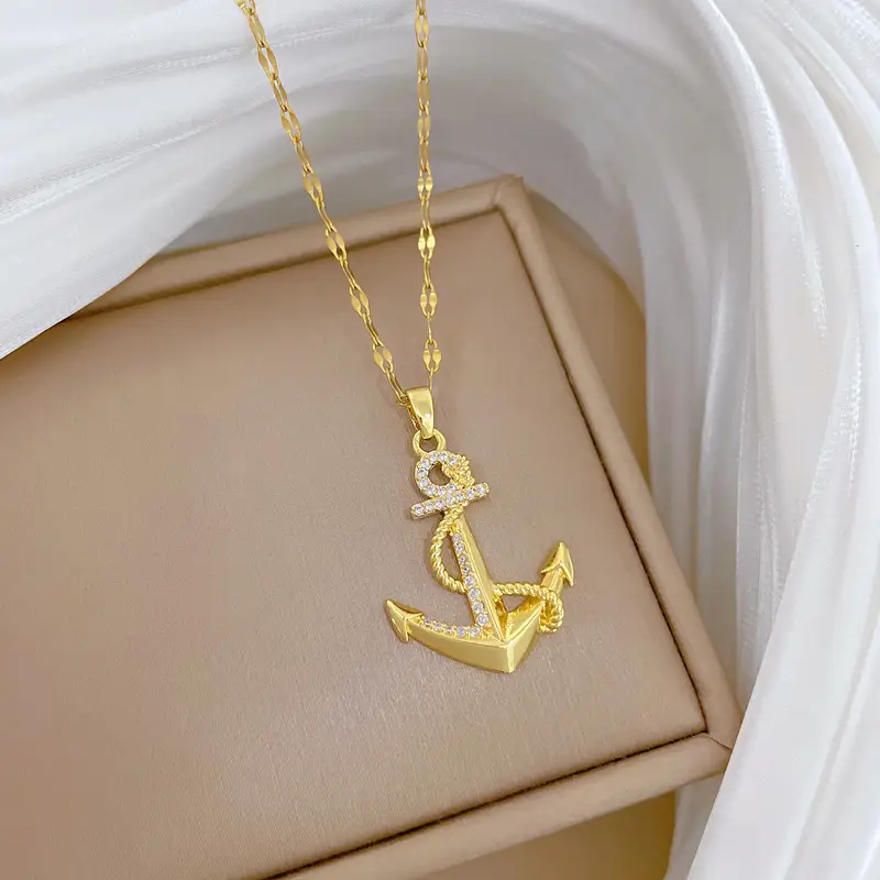 Titanium Steel Anchor Necklace for Women Real Gold Micro-Inlay - Image 5