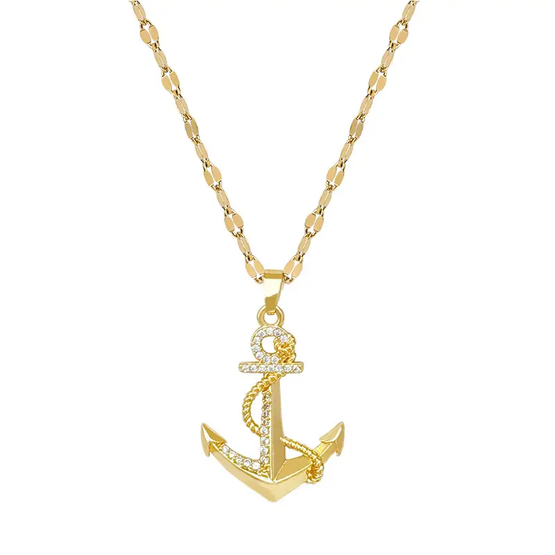 Titanium Steel Anchor Necklace for Women Real Gold Micro-Inlay - Image 6