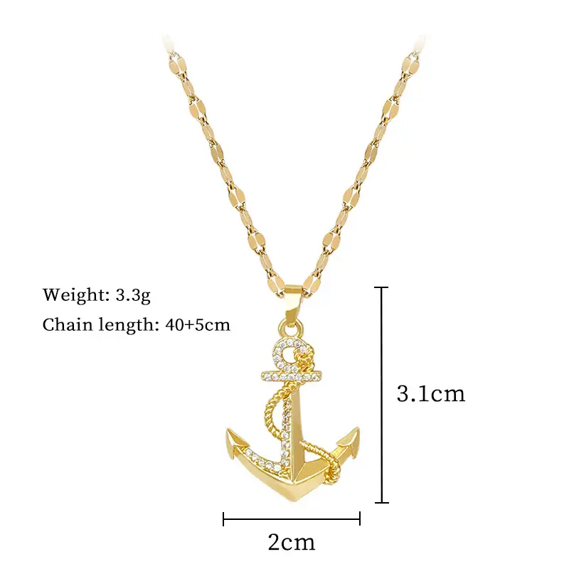 Titanium Steel Anchor Necklace for Women Real Gold Micro-Inlay — feature 12