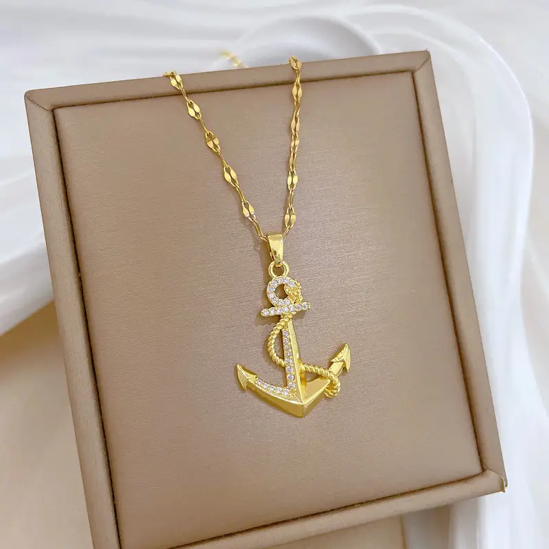 Titanium Steel Anchor Necklace for Women Real Gold Micro-Inlay — feature 4
