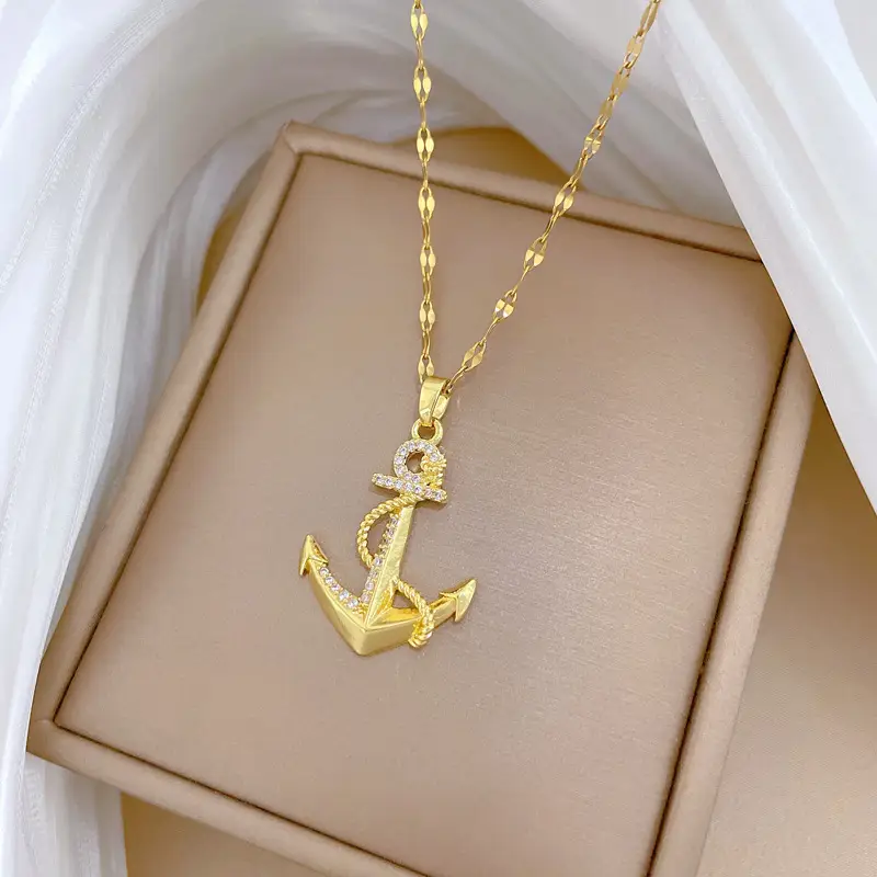 Titanium Steel Anchor Necklace for Women Real Gold Micro-Inlay — feature 5