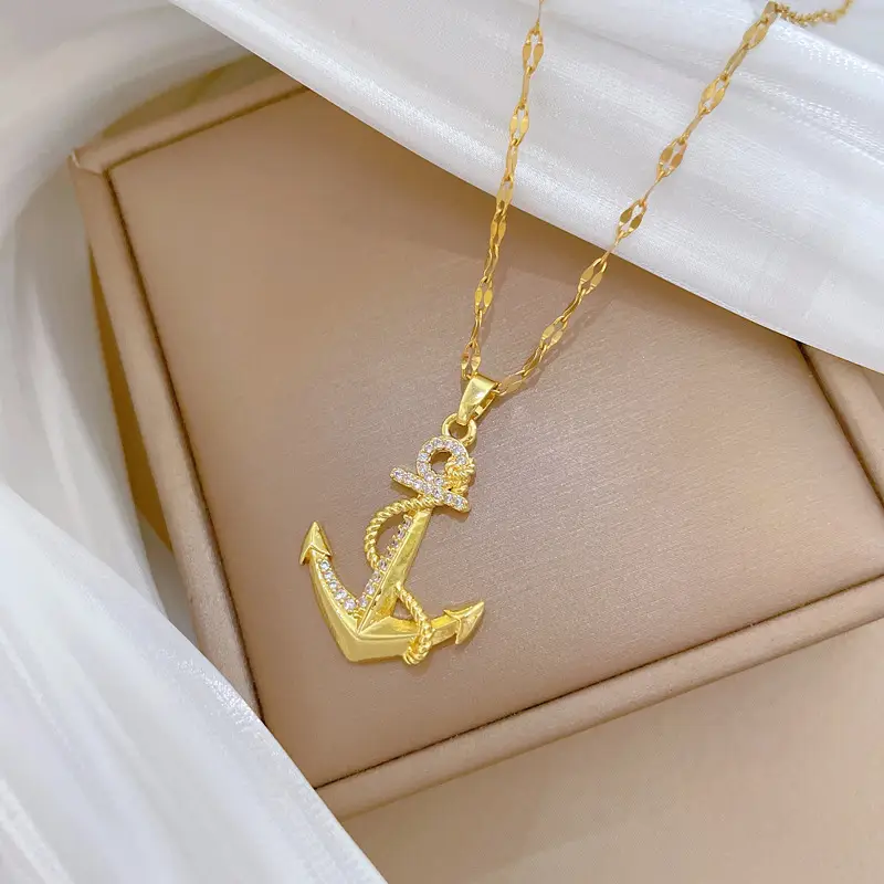 Titanium Steel Anchor Necklace for Women Real Gold Micro-Inlay — feature 8