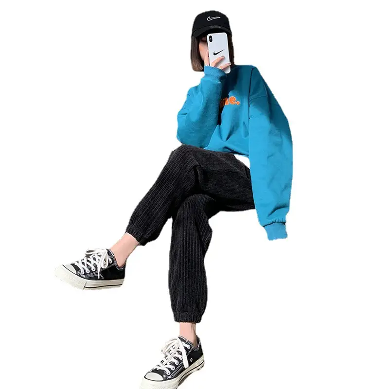 Women's Fleece Lined Wide Leg Pants Blue Top