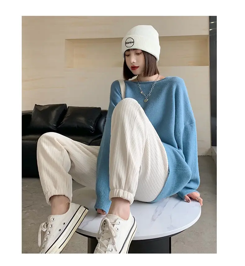 Women's Fleece Lined Wide Leg Pants Blue Top — feature 10