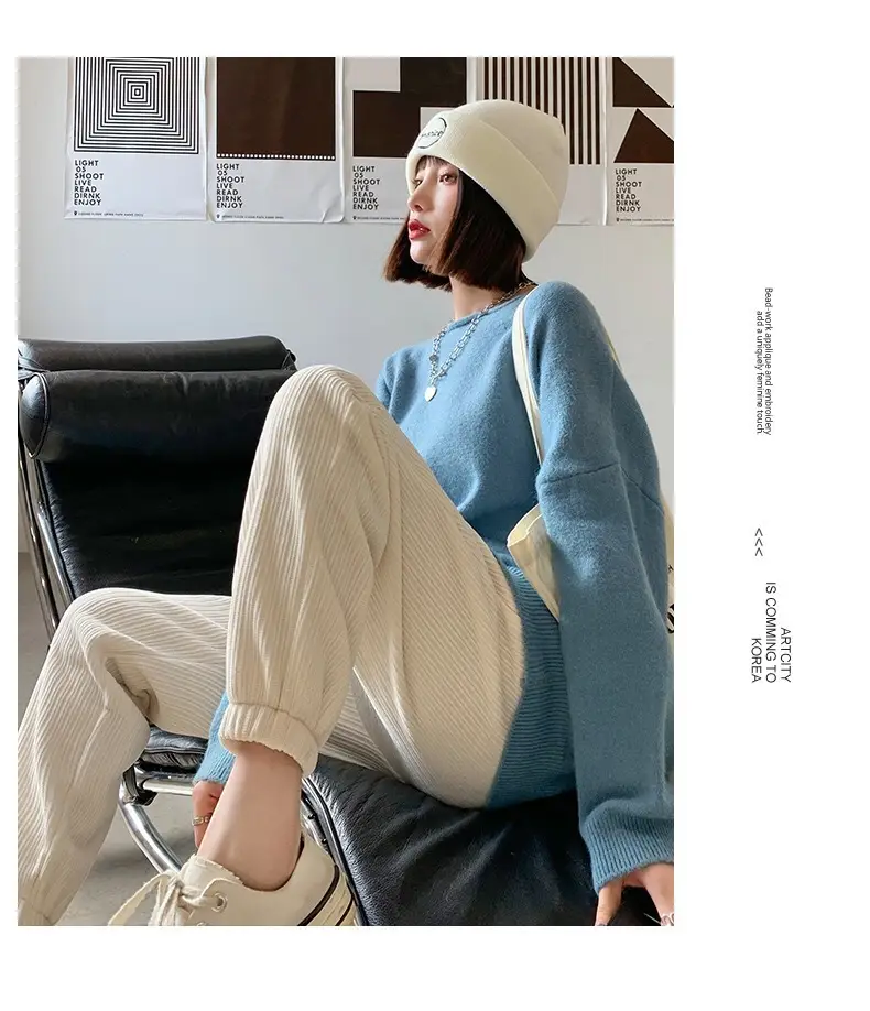 Women's Fleece Lined Wide Leg Pants Blue Top — feature 12