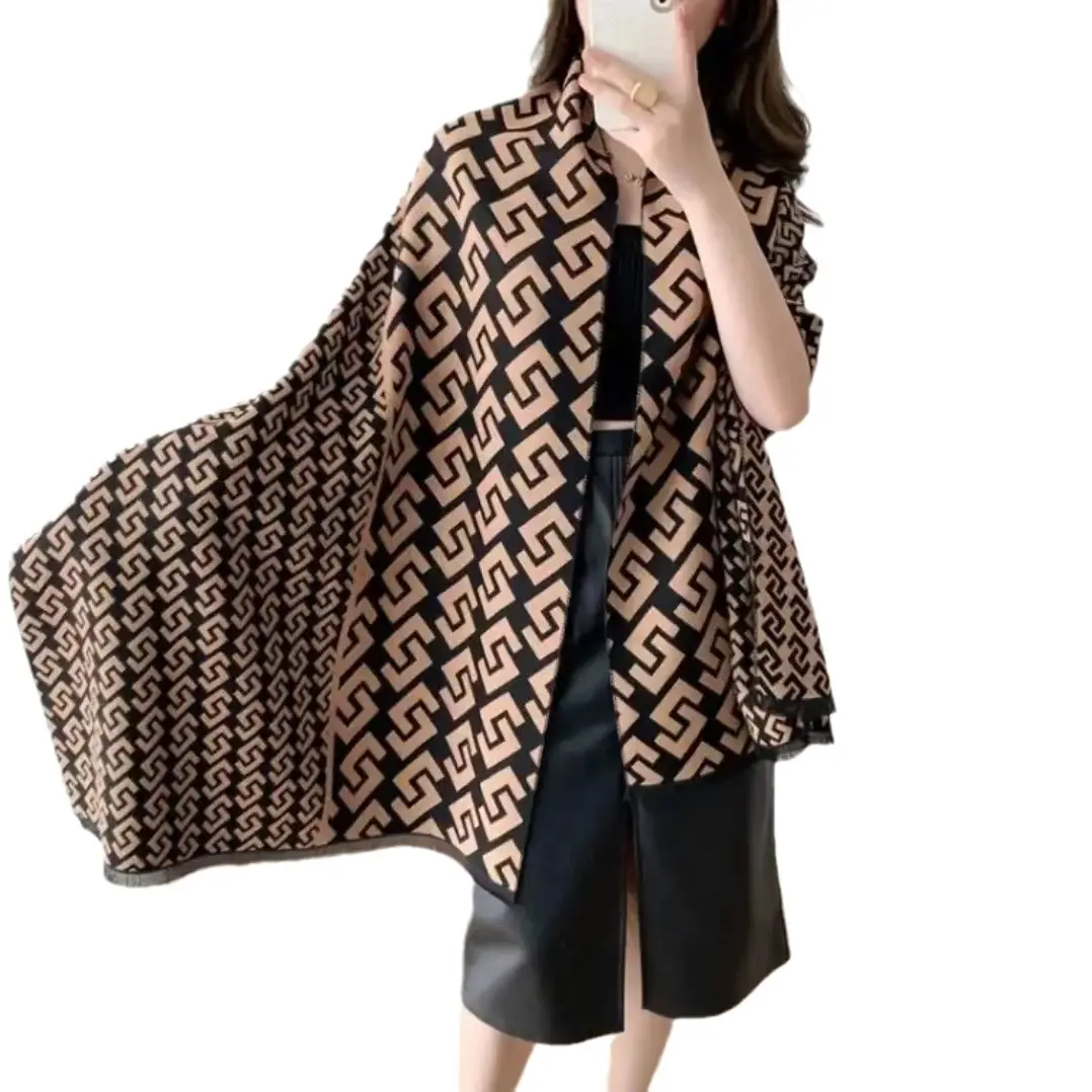 Women's Korean Style Warm Scarf Black White Double Sided - Image 77
