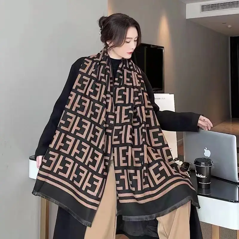 Women's Korean Style Warm Scarf Black White Double Sided - Image 12