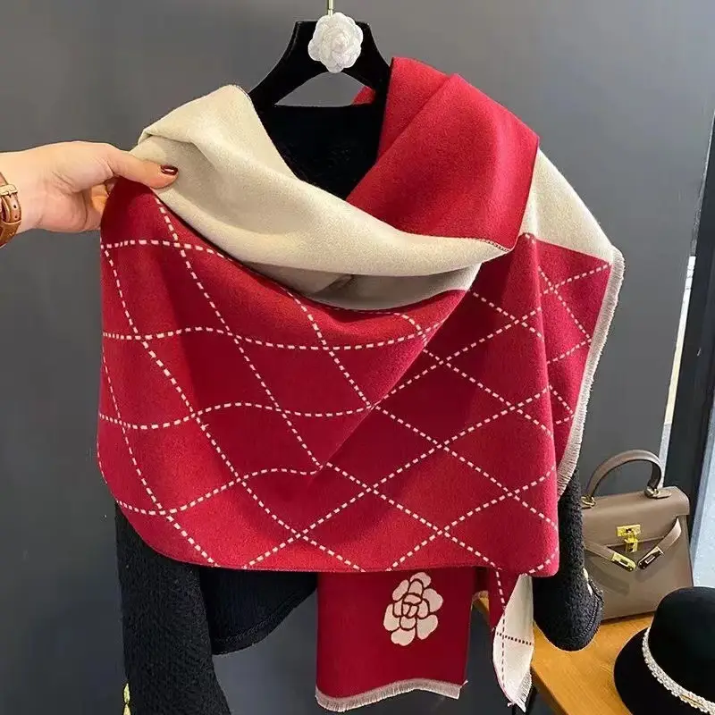 Women's Korean Style Warm Scarf Black White Double Sided - Image 14