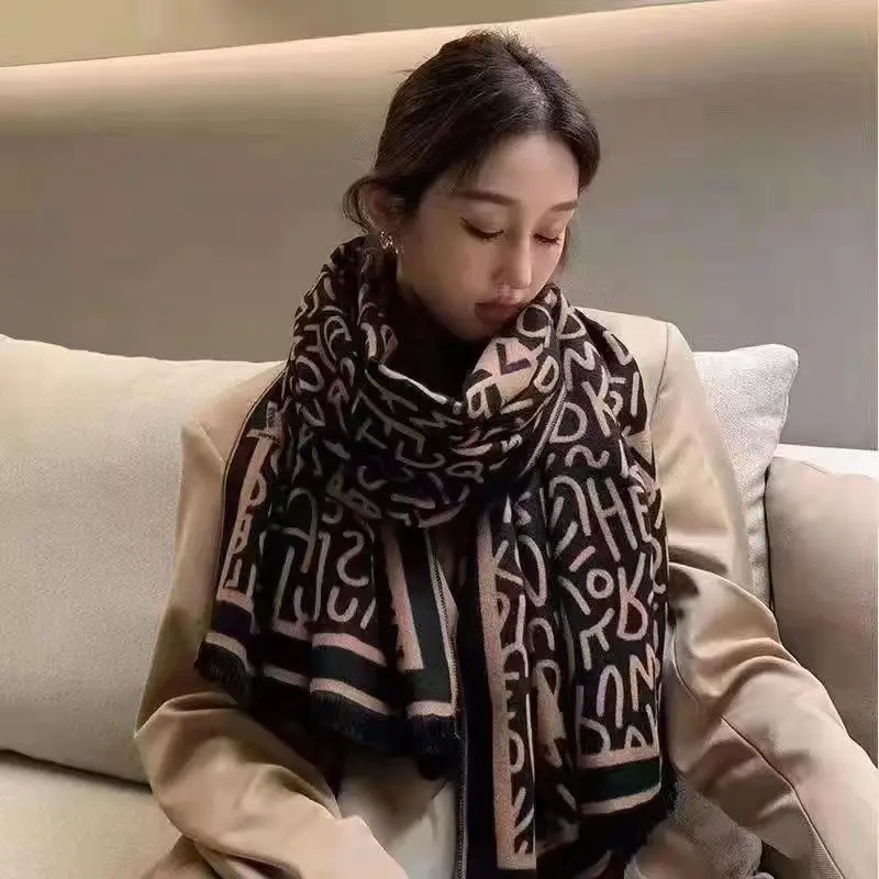 Women's Korean Style Warm Scarf Black White Double Sided - Image 16