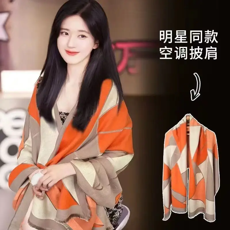 Women's Korean Style Warm Scarf Black White Double Sided - Image 18