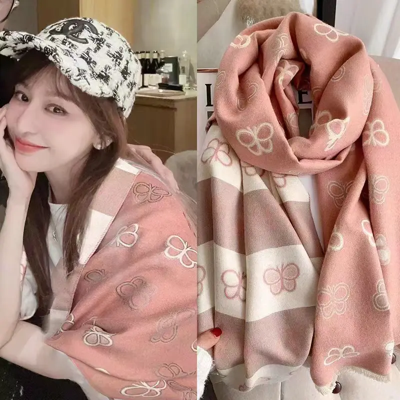 Women's Korean Style Warm Scarf Black White Double Sided - Image 19
