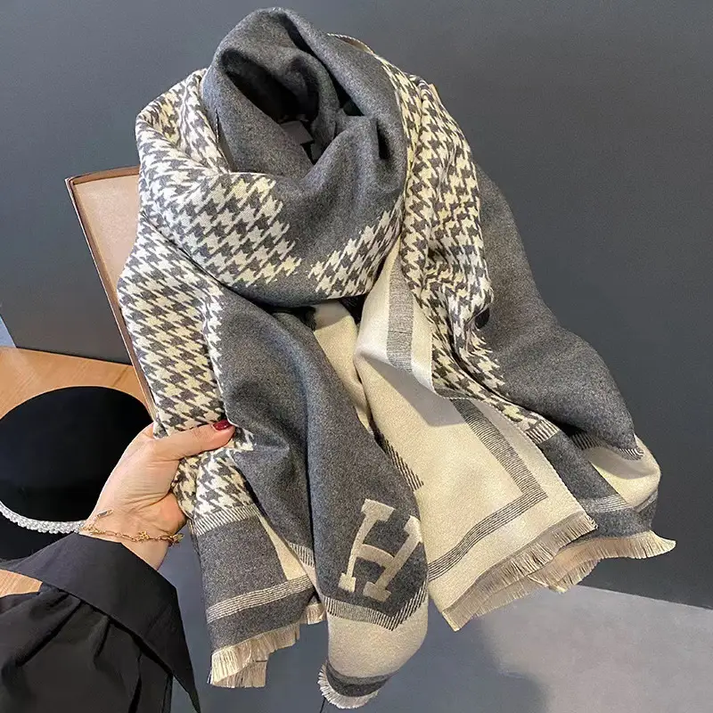 Women's Korean Style Warm Scarf Black White Double Sided - Image 22