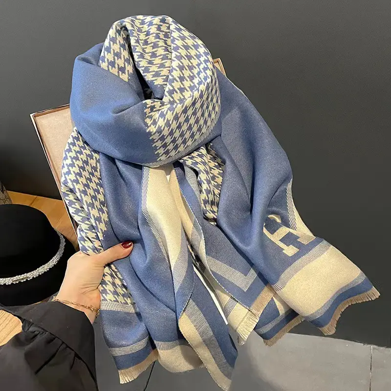 Women's Korean Style Warm Scarf Black White Double Sided - Image 23