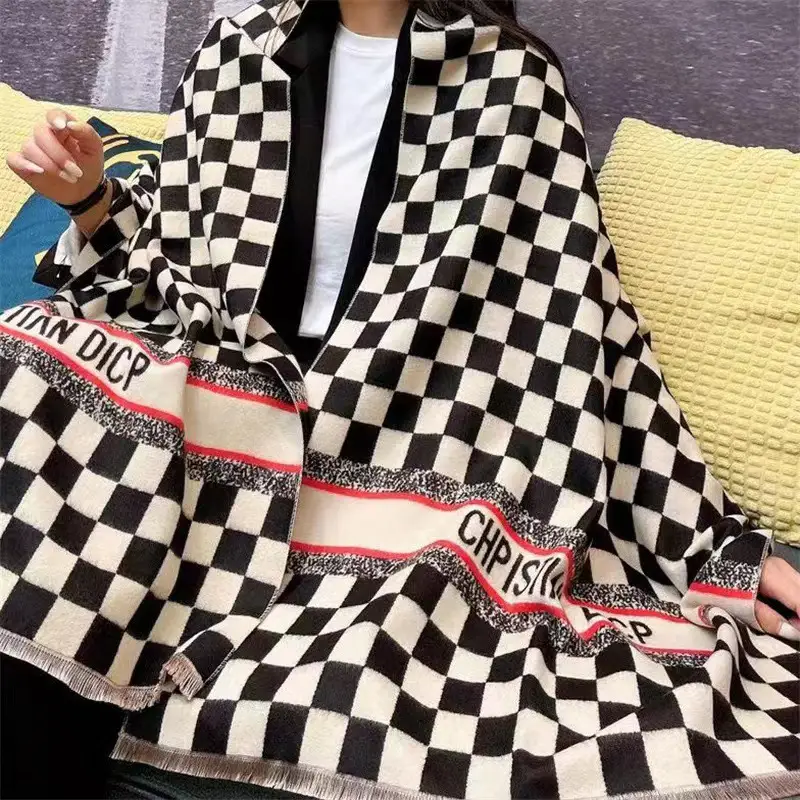 Women's Korean Style Warm Scarf Black White Double Sided - Image 26