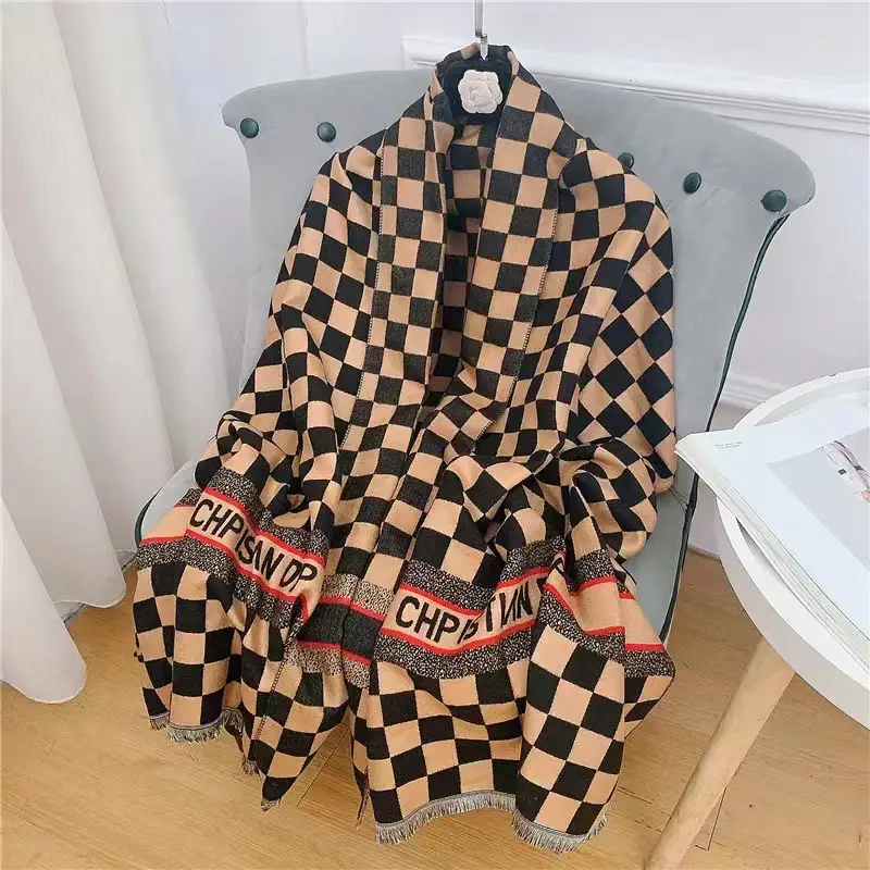 Women's Korean Style Warm Scarf Black White Double Sided - Image 27