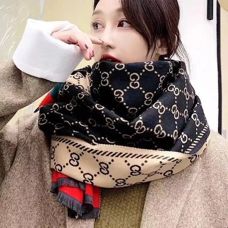 Women's Korean Style Warm Scarf Black White Double Sided - Image 28