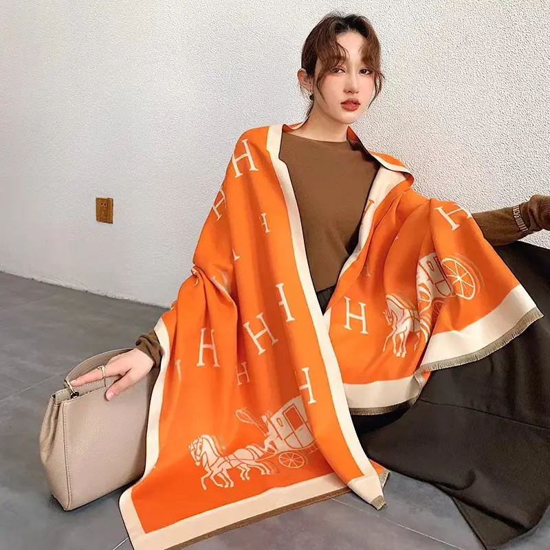 Women's Korean Style Warm Scarf Black White Double Sided - Image 32