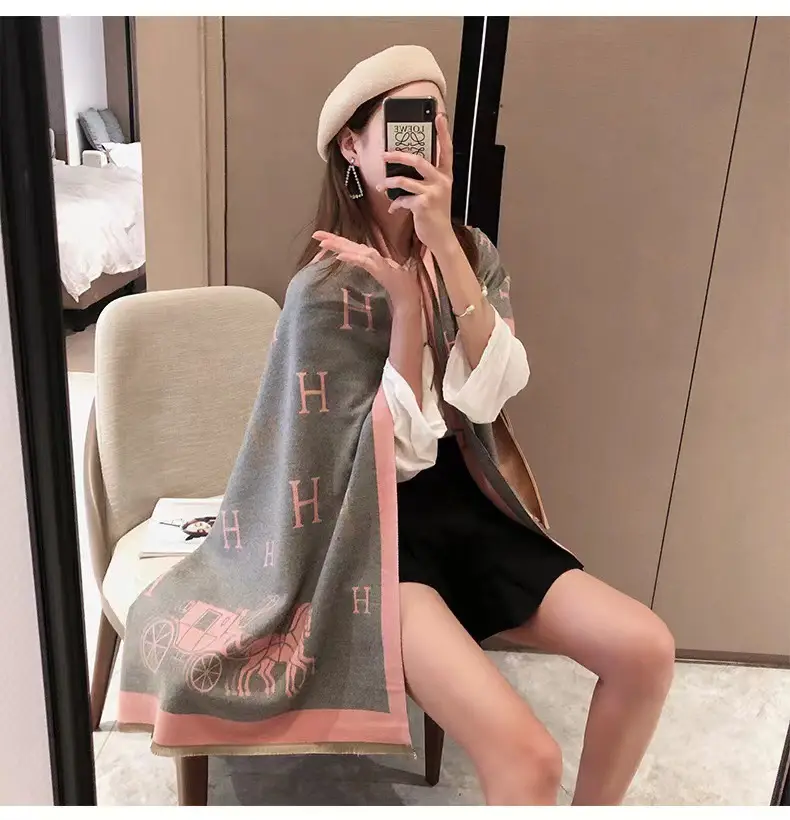 Women's Korean Style Warm Scarf Black White Double Sided - Image 33
