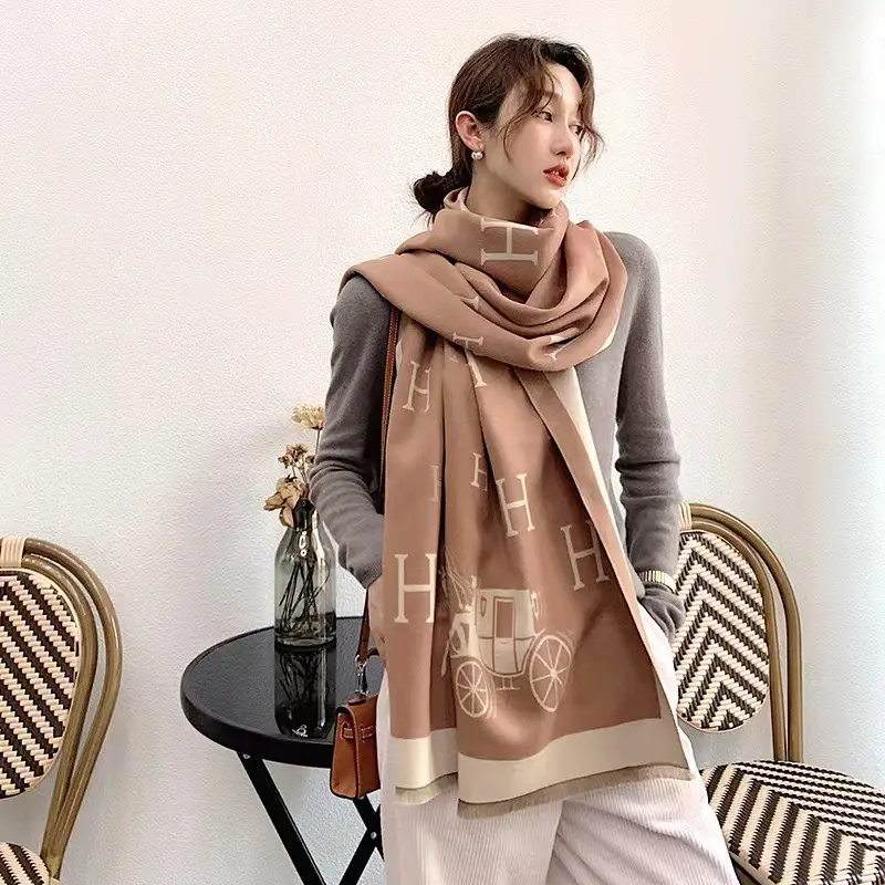 Women's Korean Style Warm Scarf Black White Double Sided - Image 34
