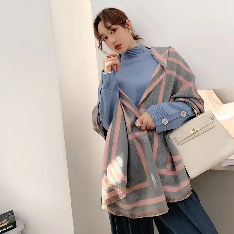 Women's Korean Style Warm Scarf Black White Double Sided - Image 35