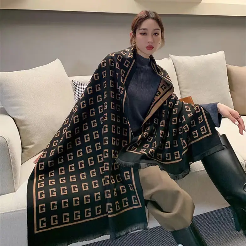 Women's Korean Style Warm Scarf Black White Double Sided - Image 37