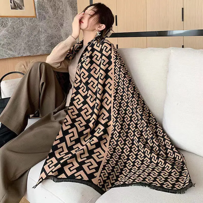 Women's Korean Style Warm Scarf Black White Double Sided - Image 39