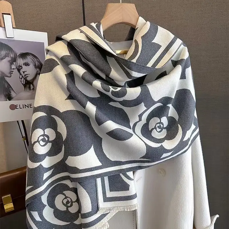 Women's Korean Style Warm Scarf Black White Double Sided - Image 41