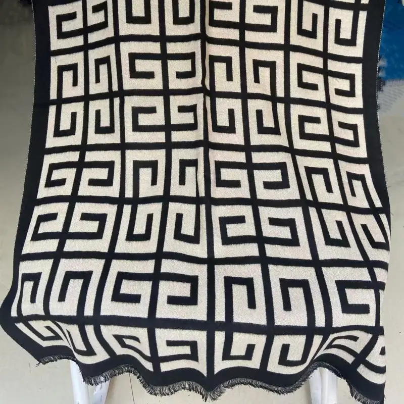 Women's Korean Style Warm Scarf Black White Double Sided - Image 5