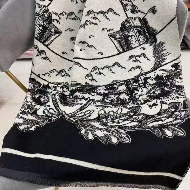 Women's Korean Style Warm Scarf Black White Double Sided - Image 55