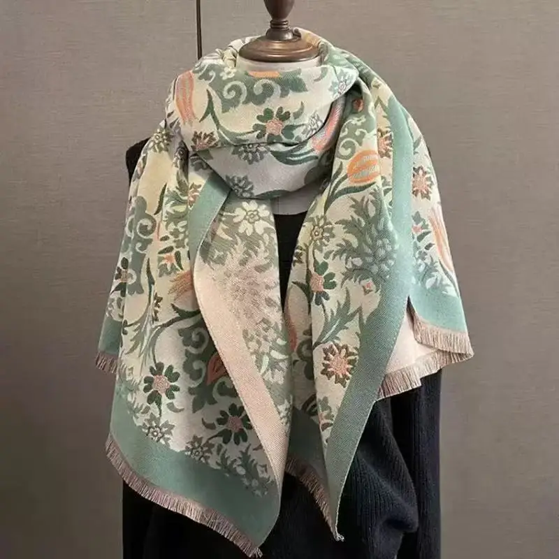Women's Korean Style Warm Scarf Black White Double Sided - Image 59