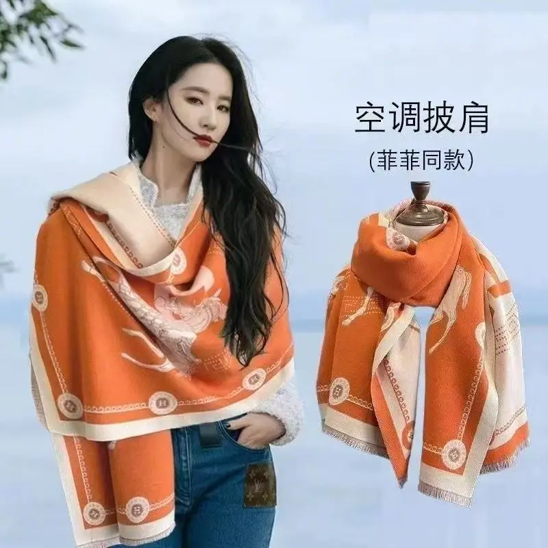 Women's Korean Style Warm Scarf Black White Double Sided - Image 68