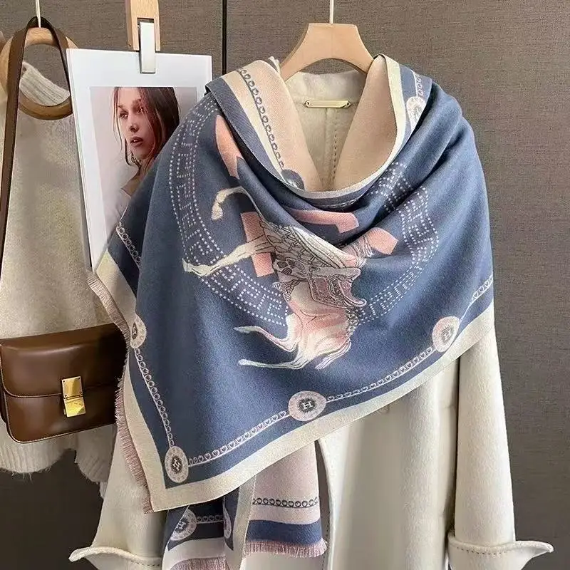 Women's Korean Style Warm Scarf Black White Double Sided - Image 69