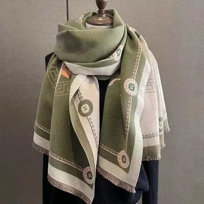 Women's Korean Style Warm Scarf Black White Double Sided - Image 70