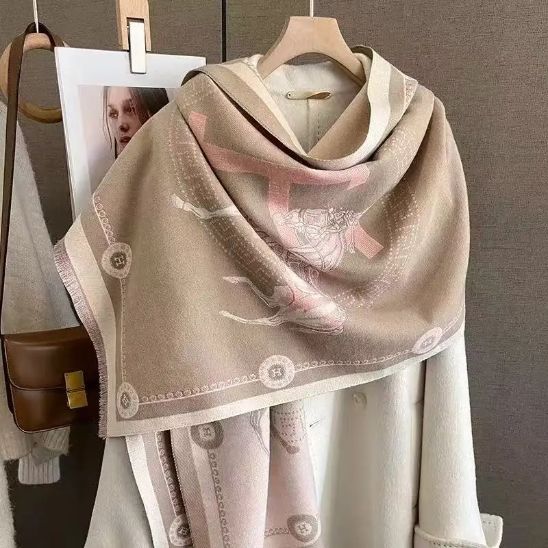 Women's Korean Style Warm Scarf Black White Double Sided - Image 71