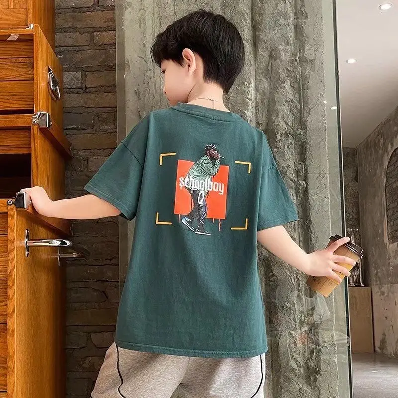 Children Cotton Yellow Loose T-Shirt Round Neck