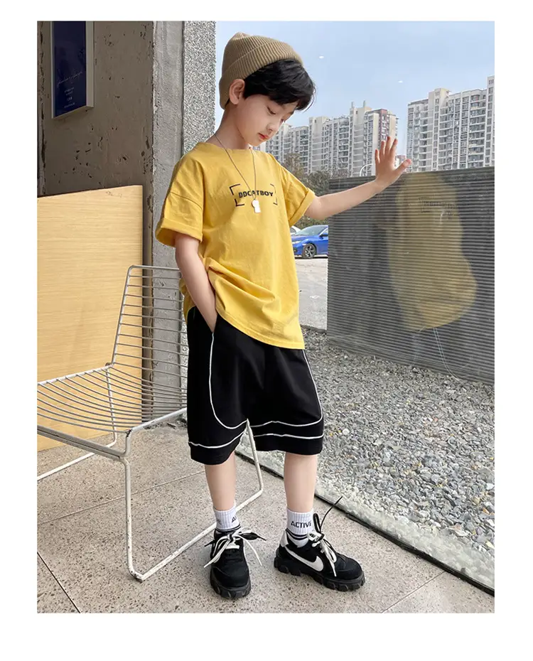 Children Cotton Yellow Loose T-Shirt Round Neck — feature 10