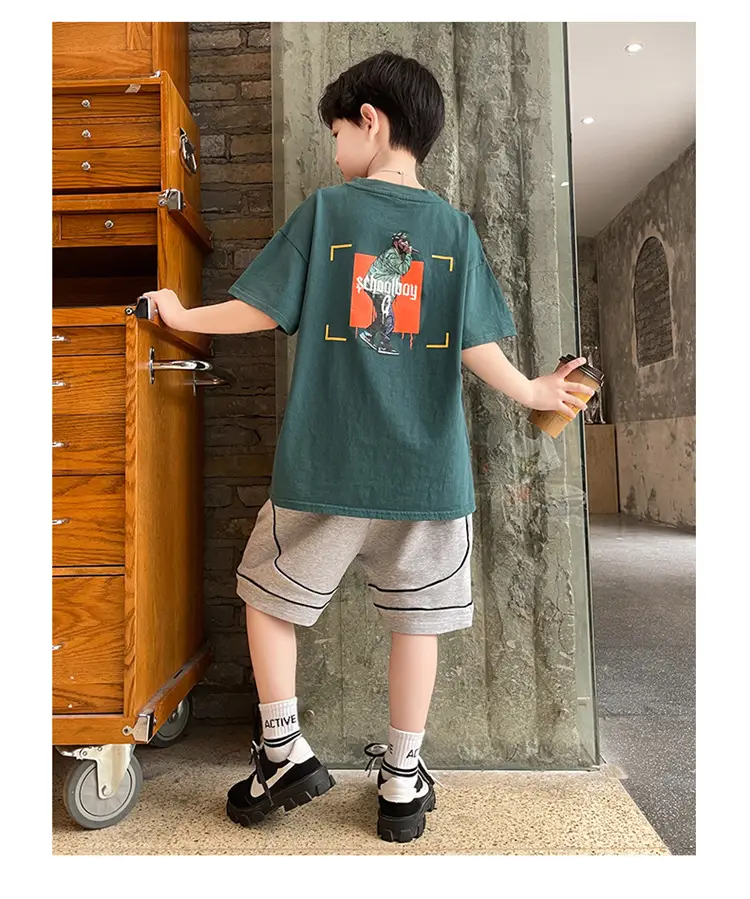 Children Cotton Yellow Loose T-Shirt Round Neck — feature 15