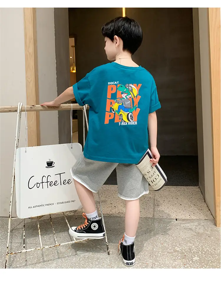 Children Cotton Yellow Loose T-Shirt Round Neck — feature 26