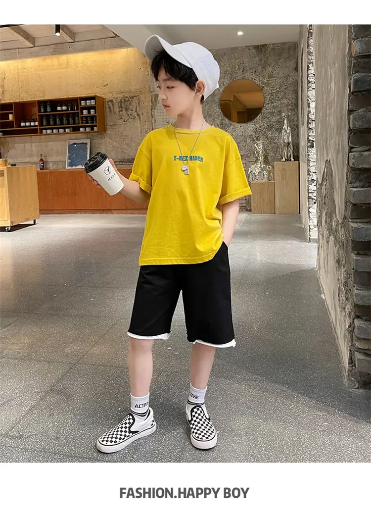Children Cotton Yellow Loose T-Shirt Round Neck — feature 27