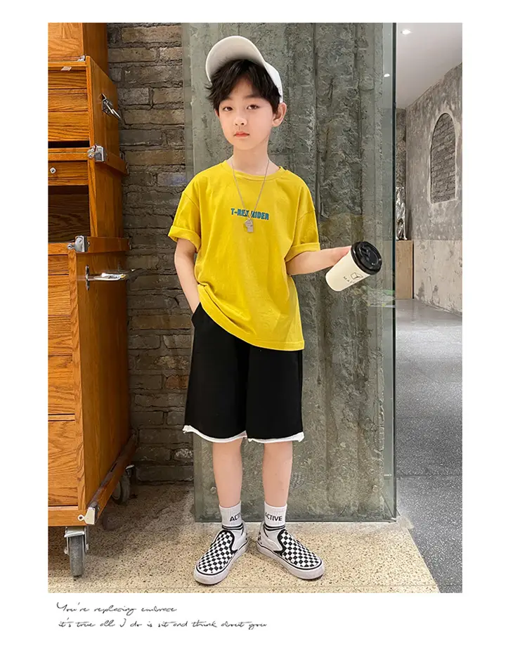 Children Cotton Yellow Loose T-Shirt Round Neck — feature 28