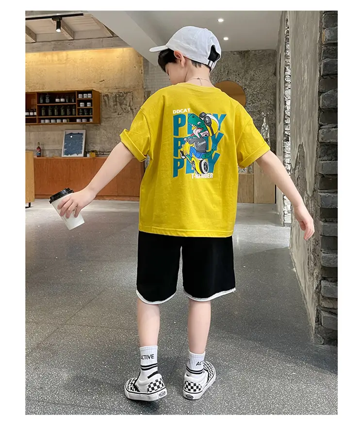 Children Cotton Yellow Loose T-Shirt Round Neck — feature 29