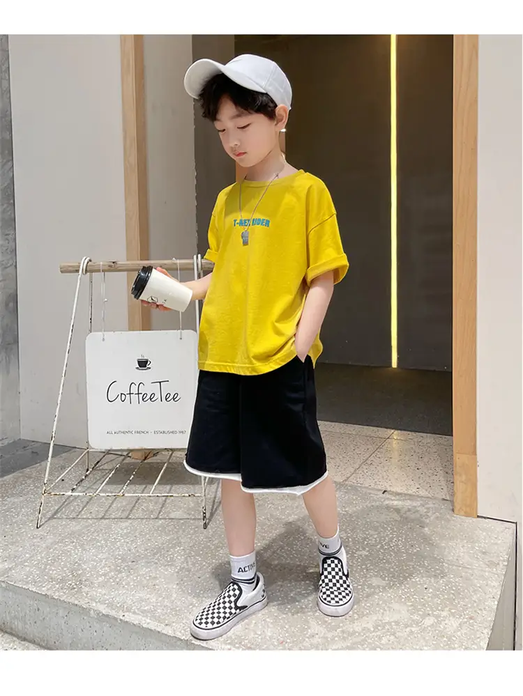 Children Cotton Yellow Loose T-Shirt Round Neck — feature 30