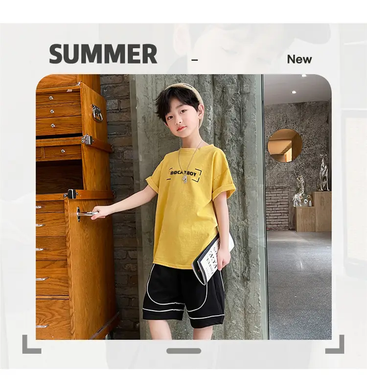 Children Cotton Yellow Loose T-Shirt Round Neck — feature 4
