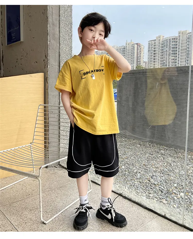 Children Cotton Yellow Loose T-Shirt Round Neck — feature 8