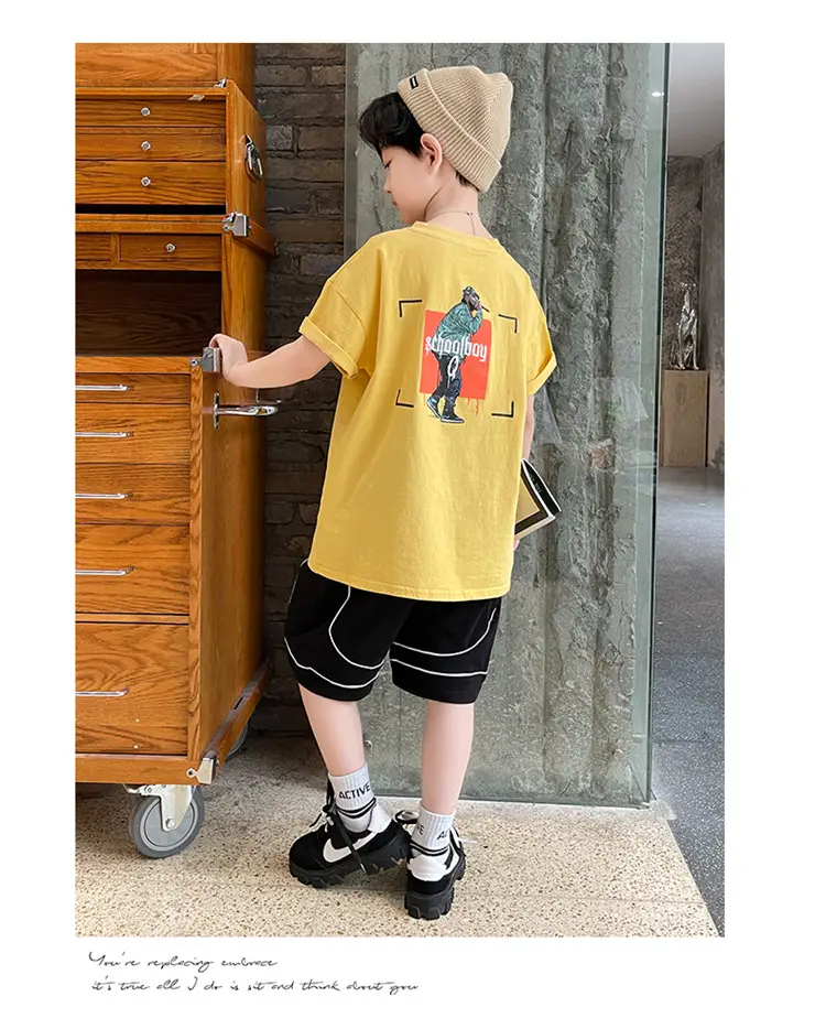 Children Cotton Yellow Loose T-Shirt Round Neck — feature 9