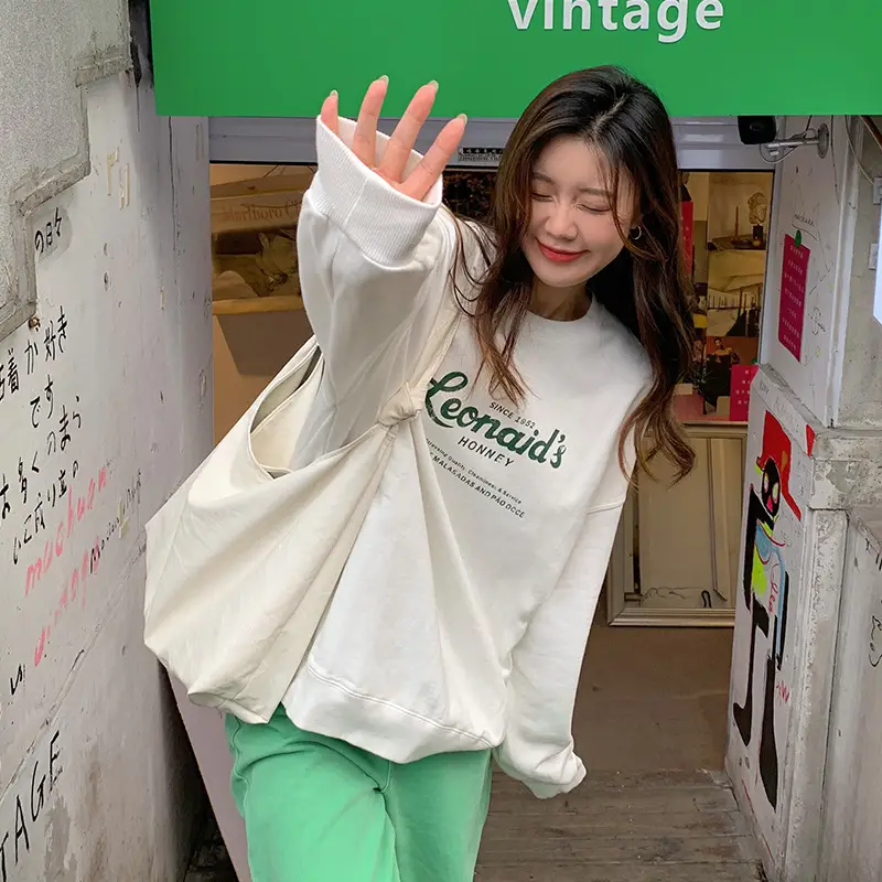 2022 Women Raglan Back Printed Sweatshirt Yellow - Image 6