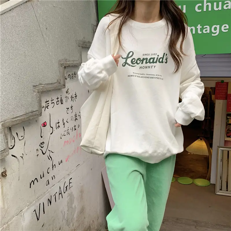 2022 Women Raglan Back Printed Sweatshirt Yellow — feature 12