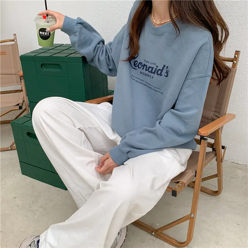 2022 Women Raglan Back Printed Sweatshirt Yellow — feature 13