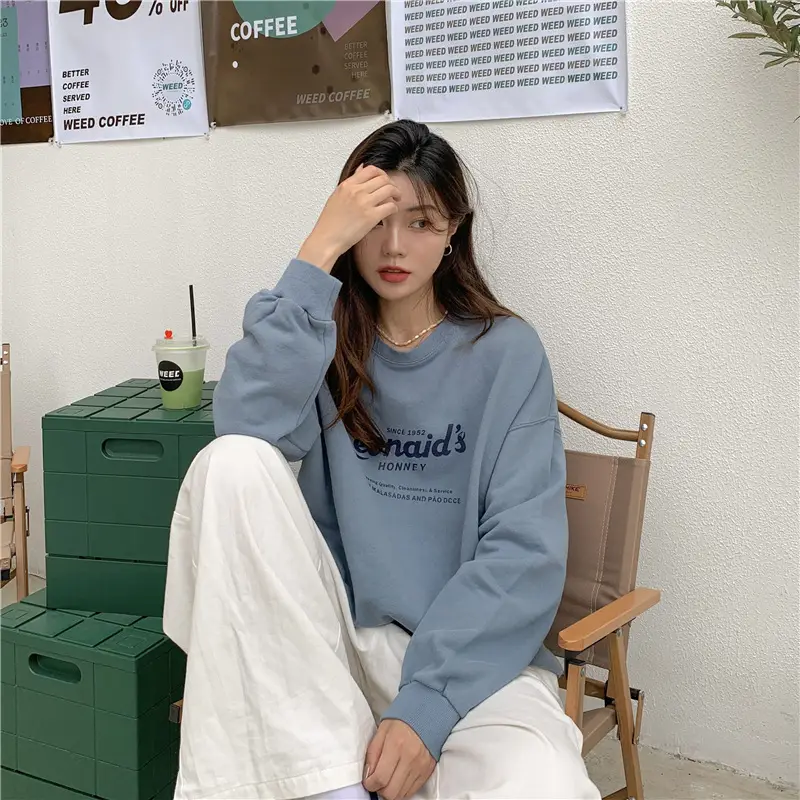 2022 Women Raglan Back Printed Sweatshirt Yellow — feature 14